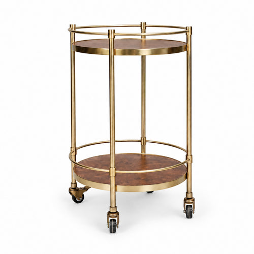 Desiree Brown Burl and Gold Round Bar Cart